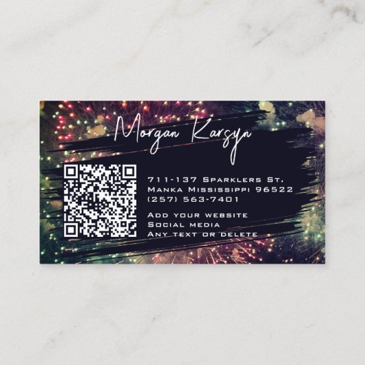 Modern Classy Typography Custom QR Code Fireworks Visitekaartje (Achterkant)