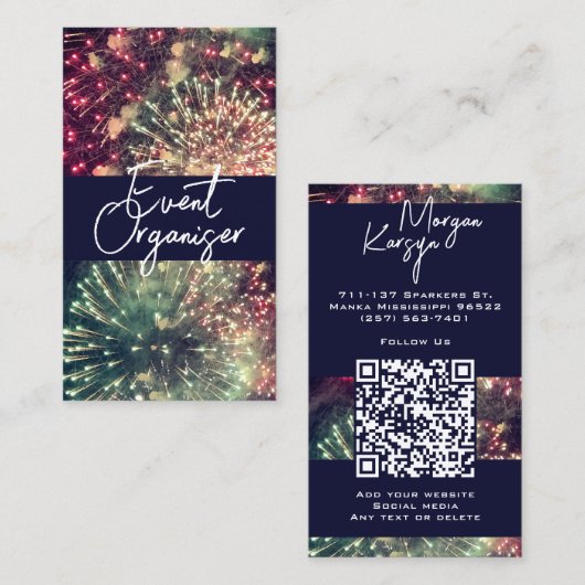 Modern Classy Typography Custom QR Code Fireworks Visitekaartje (Voorkant / Achterkant)