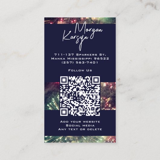 Modern Classy Typography Custom QR Code Fireworks Visitekaartje (Achterkant)