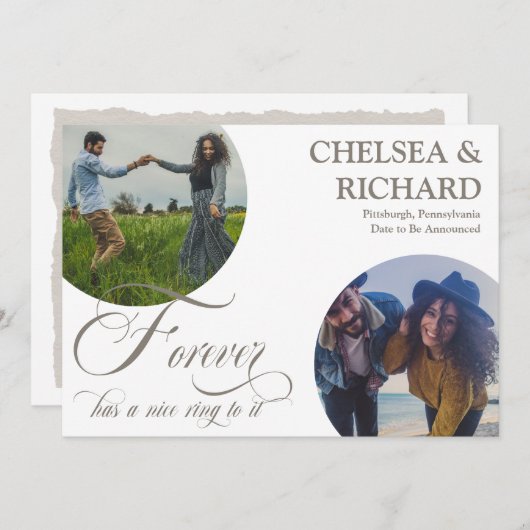 Modern Classy Unieke twee-foto-Verloving Aankondiging (Voorkant / Achterkant)