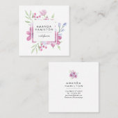 Modern Classy Waterverf Bloem en bladeren Vierkante Visitekaartje (Voorkant / Achterkant)