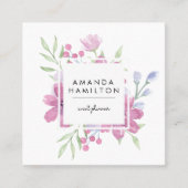 Modern Classy Waterverf Bloem en bladeren Vierkante Visitekaartje (Voorkant)