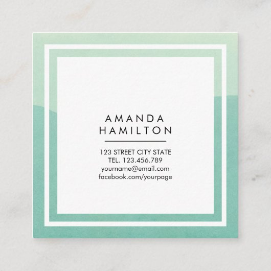Modern Classy Waterverf light en dark Turquoise Vierkante Visitekaartje (Achterkant)