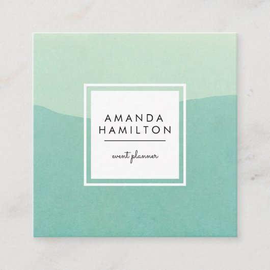 Modern Classy Waterverf light en dark Turquoise Vierkante Visitekaartje (Voorkant)
