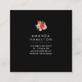 Modern Classy Waterverf Peony Floral BLACK Vierkante Visitekaartje (Achterkant)