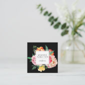 Modern Classy Waterverf Peony Floral BLACK Vierkante Visitekaartje (Staand voorkant)