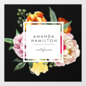 Modern Classy Waterverf Peony Floral CUSTOM ZWART Raamsticker (Vel)