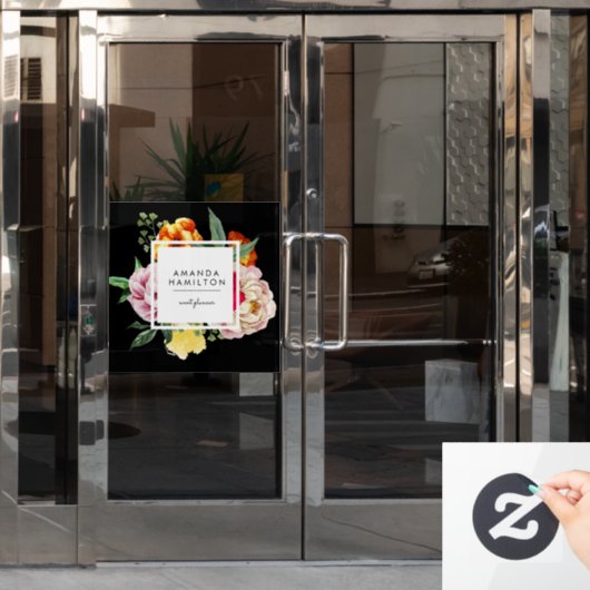 Modern Classy Waterverf Peony Floral CUSTOM ZWART Raamsticker (Kantoordeur)