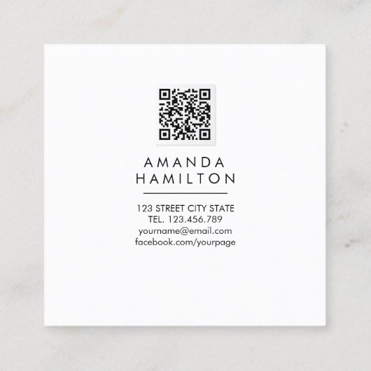 Modern Classy Waterverf Peony Floral QR CODE Vierkante Visitekaartje (Achterkant)