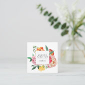 Modern Classy Waterverf Peony Floral Vierkante Visitekaartje (Staand voorkant)