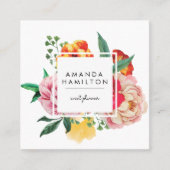 Modern Classy Waterverf Peony Floral Vierkante Visitekaartje (Voorkant)