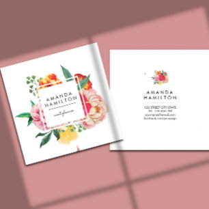 Modern Classy Waterverf Peony Floral Vierkante Visitekaartje