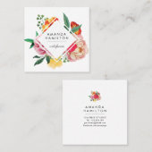 Modern Classy Waterverf Pioen Bloemendiamant Vierkante Visitekaartje (Voorkant / Achterkant)