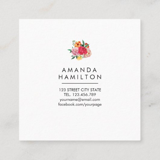 Modern Classy Waterverf Pioen Bloemendiamant Vierkante Visitekaartje (Achterkant)