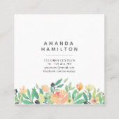 Modern Classy Waterverf roze oranje pioenbladeren Vierkante Visitekaartje (Achterkant)