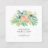 Modern Classy Waterverf roze oranje pioenbladeren Vierkante Visitekaartje (Voorkant)