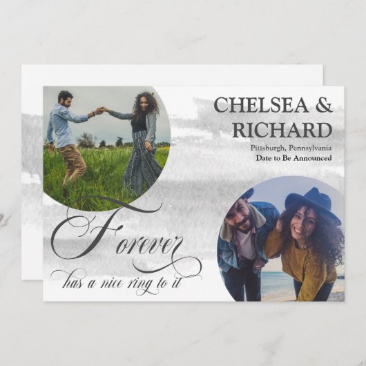 Modern Classy Waterverf Twee Foto Verloving en Aankondiging (Voorkant / Achterkant)