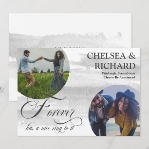 Modern Classy Waterverf Twee Foto Verloving en Aankondiging