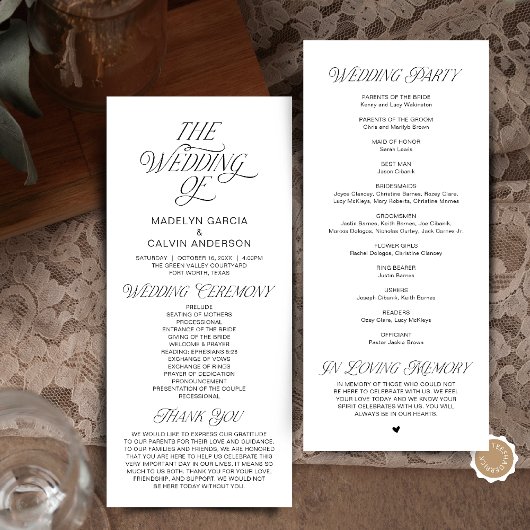 Modern Classy Wedding Ceremony Order Programmakaart