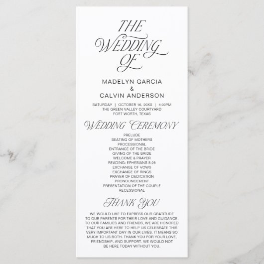 Modern Classy Wedding Ceremony Order Programmakaart (Voorkant)