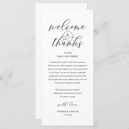 Modern Classy Wedding Reception Thank You Card Programmakaart (Voorkant / Achterkant)