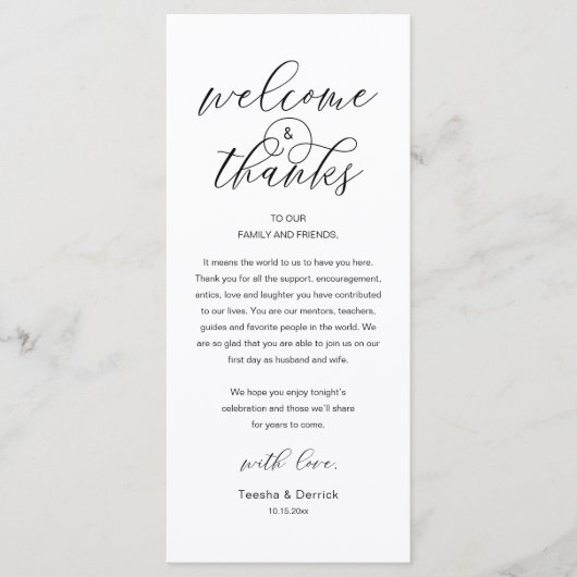 Modern Classy Wedding Reception Thank You Card Programmakaart (Voorkant)