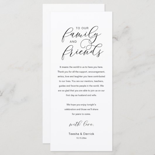 Modern Classy Wedding Reception Thank You Card Programmakaart (Voorkant / Achterkant)