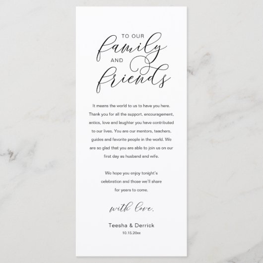 Modern Classy Wedding Reception Thank You Card Programmakaart (Voorkant)