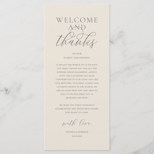 Modern Classy Wedding Reception Thank You Card Programmakaart (Voorkant)
