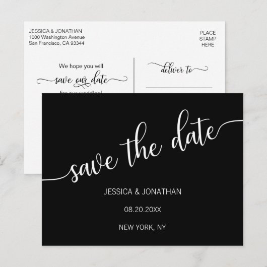 Modern Classy White Black Weddenschap BEWAART DE D Aankondigingskaart (Voorkant / Achterkant)