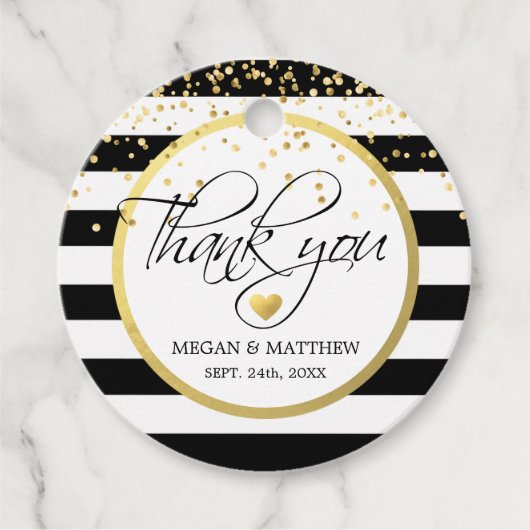 Modern Classy Wit Zwart & Goud Bruiloft Dank u Bedankjes Labels (Voorkant)