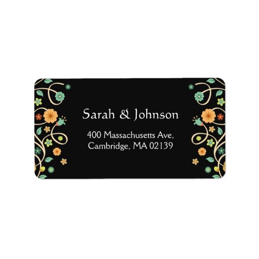 Modern Classy Zwart Stijlvolle Natuur Swirl Floral Etiket (Voorkant)