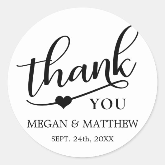 Modern Classy Zwart & Wit Bruiloft Dank u Ronde Sticker (Voorkant)
