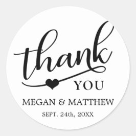 Modern Classy Zwart & Wit Bruiloft Dank u Ronde Sticker