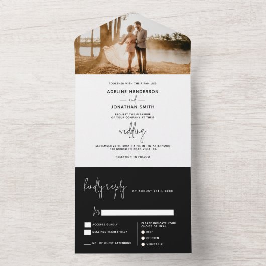 Modern Classy zwart-wit foto bruiloft All In One Uitnodiging (Binnen)