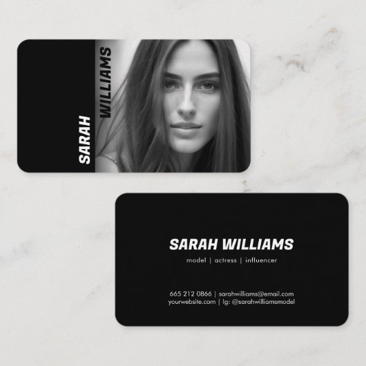 Modern Classy zwart-wit modelfoto Visitekaartje (Voorkant / Achterkant)