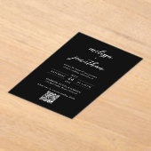 Modern Classy Zwart & Wit Script QR code bruiloft Acryl Uitnodigingen (Laagn)
