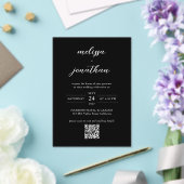 Modern Classy Zwart & Wit Script QR code bruiloft Acryl Uitnodigingen (Insitu (Huwelijk))