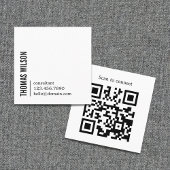 Modern Clean Bold Black White Consultant QR code Vierkante Visitekaartje