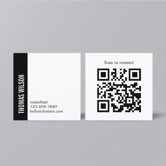 Modern Clean Bold Black White Consultant QR code Vierkante Visitekaartje