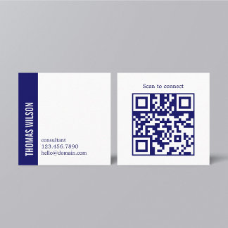 Modern Clean Bold Blue White Consultant QR code Vierkante Visitekaartje