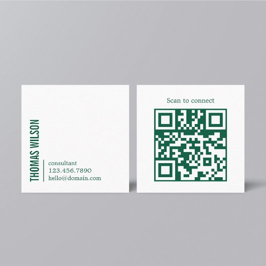 Modern Clean Bold Green White Consultant QR code Vierkante Visitekaartje