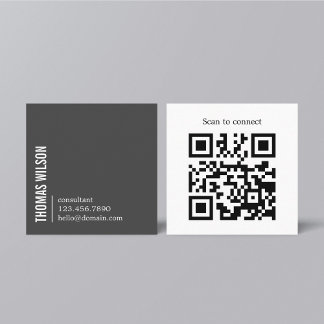 Modern Clean Bold Grey White Consultant QR code Vierkante Visitekaartje