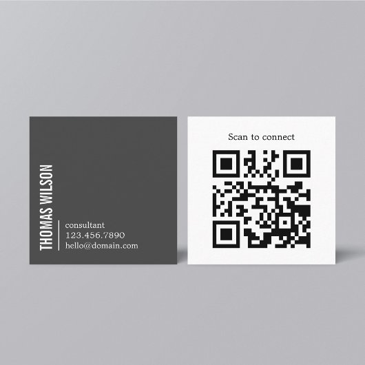 Modern Clean Bold Grey White Consultant QR code Vierkante Visitekaartje