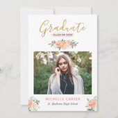 Modern Clean Coral Peach Floral Photo Afstuderen Aankondiging (Voorkant)