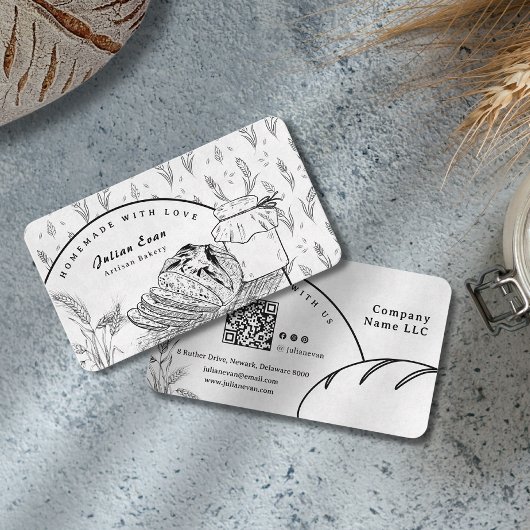 Modern Clean Hand Sketch Sourdough Homemade Bread Visitekaartje