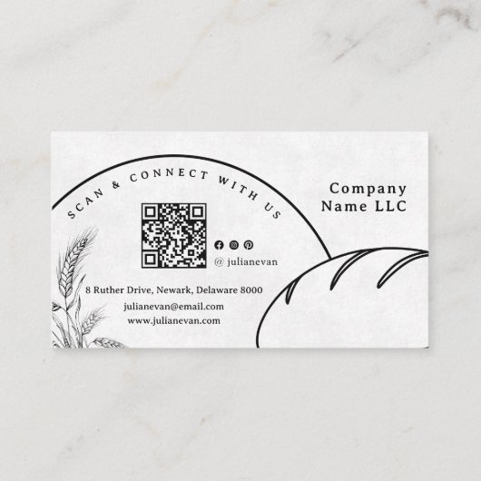 Modern Clean Hand Sketch Sourdough Homemade Bread Visitekaartje (Achterkant)