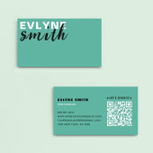 Modern Clean Pastel Blue QR Code Typografie Script Visitekaartje