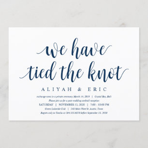 Modern Clean Rustic, Navy Blue, Wedding Elopement Kaart