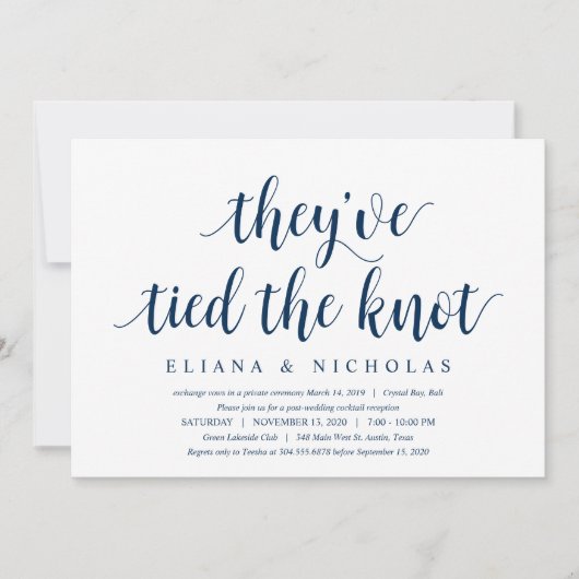 Modern Clean Rustic, Navy font, Wedding Elopement Kaart (Voorkant)